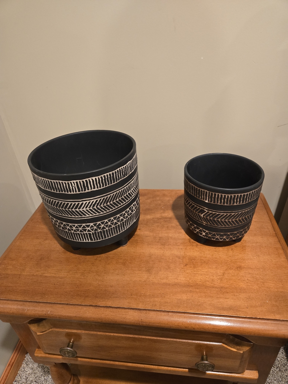 Black and Cream Tribal Accent Planters (Set of 2)
